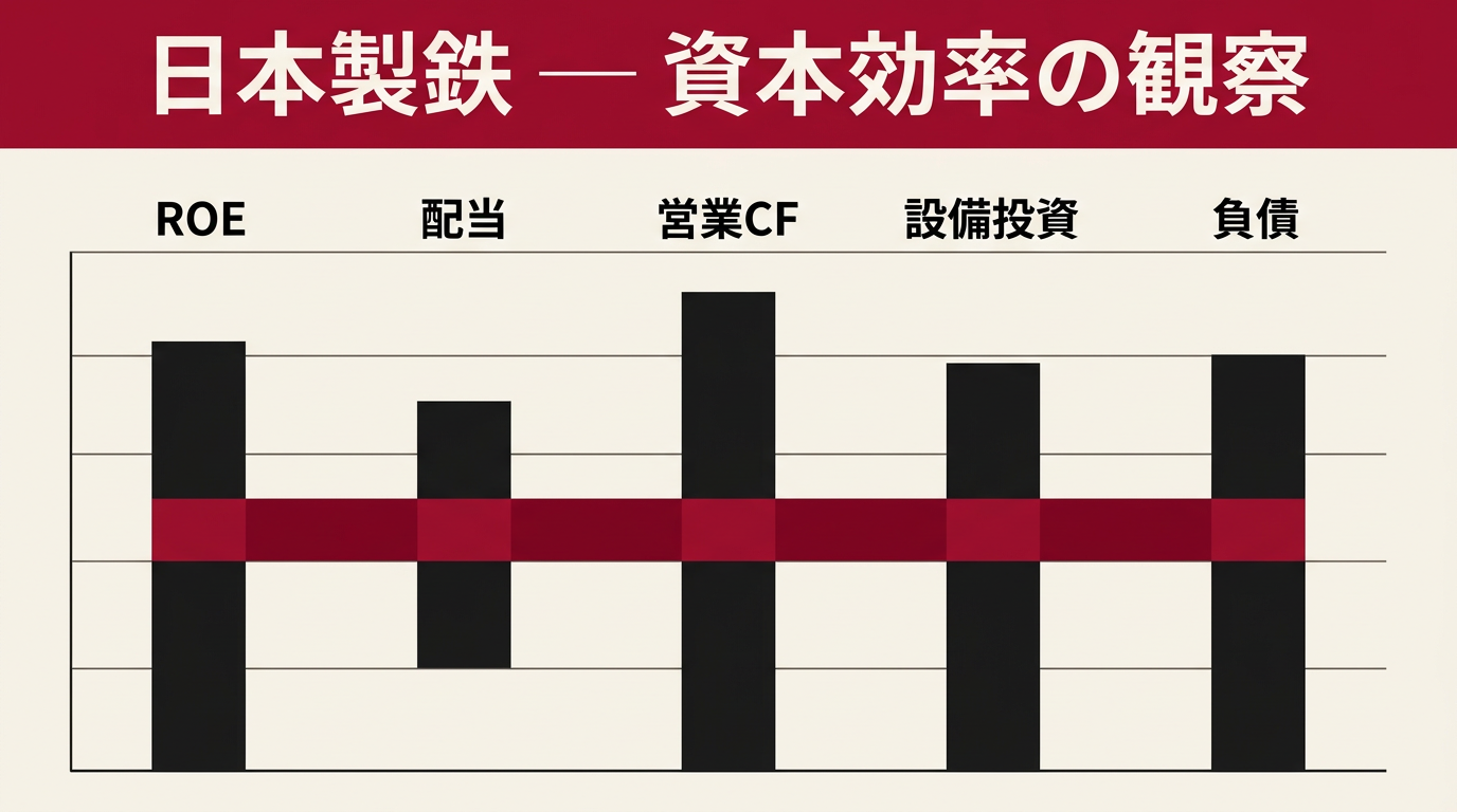 日本製鉄の資本効率を示す棒グラフ